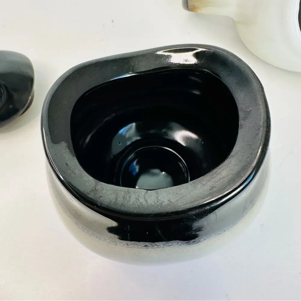 Sango Nova Black 4932 Creamer Pitcher & Sugar Dish w/ Lid - Tea/Coffee Flea Bite